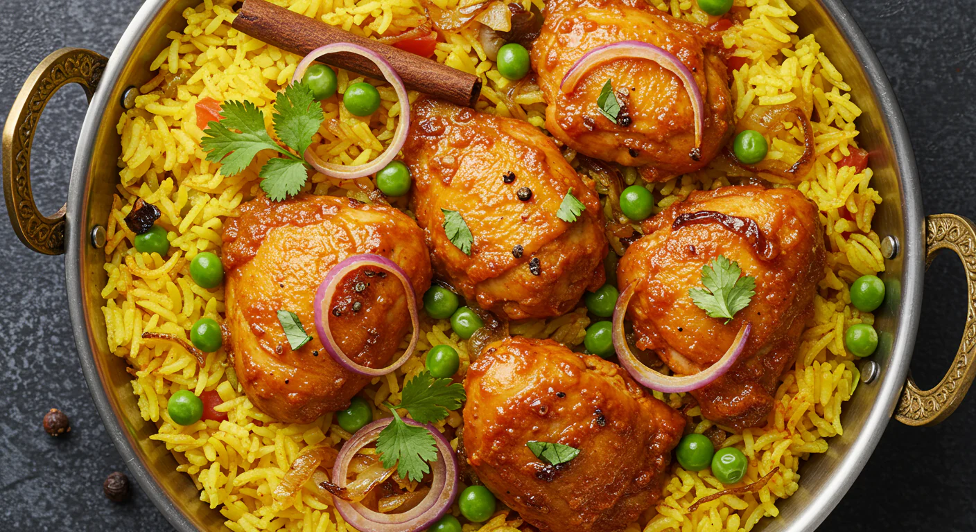 Achari Chicken served with rice